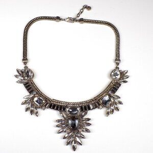 LOFT Statement Necklace Deco Sparkly White Colorless and Smoky Stones Cluster